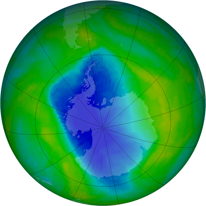 Antarctic ozone map for 01 December 2001